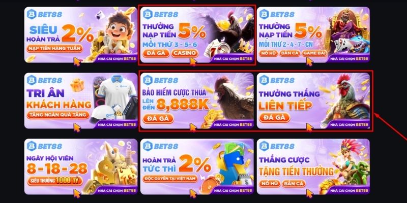 Chơi tại sảnh đá gà BET88 để nhận nhiều khuyến mãi